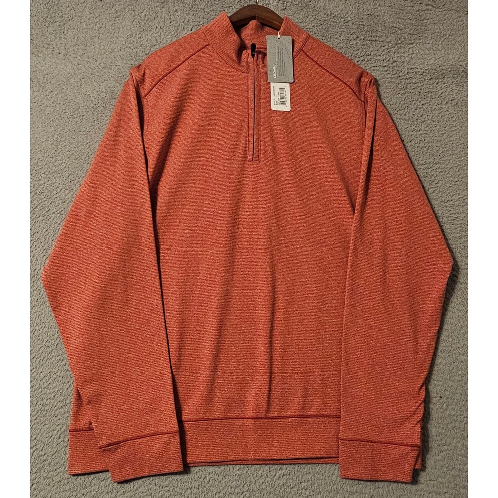 Cutter & Buck Mens DryTec Quarter Zip Pullover Orange Heather Large MCK09264 NEW